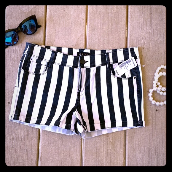 black and white striped denim shorts